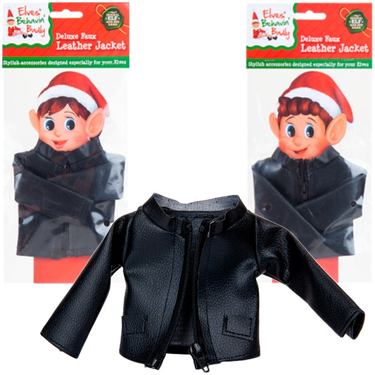 Faux Black Leather Jacket With Zip for Elf