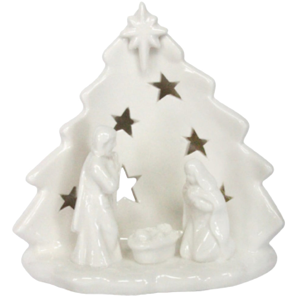 White Ceramic Nativity Nite Lite