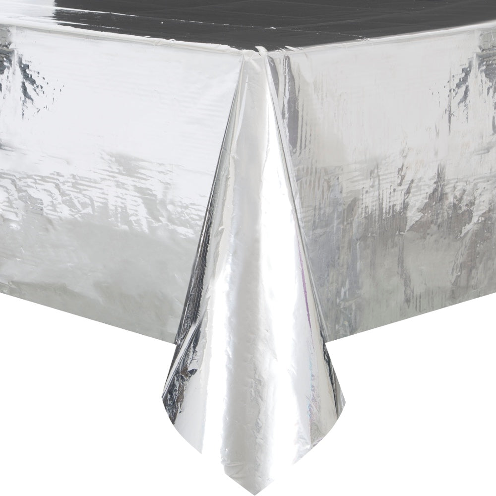 Foil Silver Plastic Tablecloth