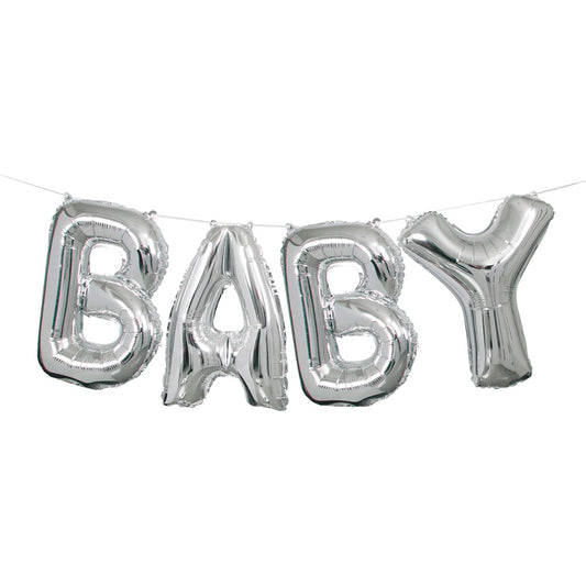 Silver Foil Baby Letter Balloon Banner - Unique Party - Party Touches