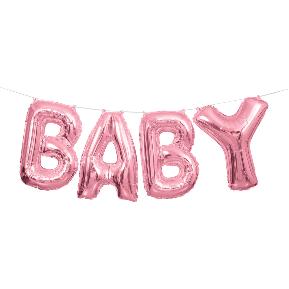 Pink Foil Baby Letter Balloon Banner - Unique Party - Party Touches