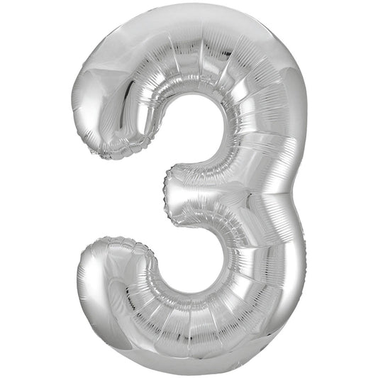 34" Giant Silver Foil Number 3 Balloon