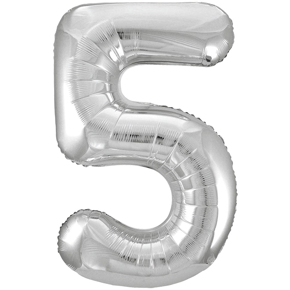 34" Giant Silver Foil Number 5 Balloon