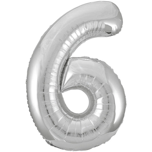 34" Giant Silver Foil Number 6 Balloon