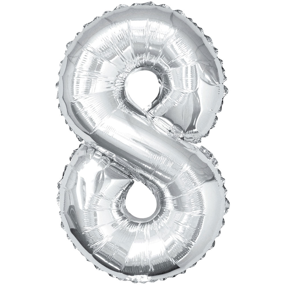34" Giant Silver Foil Number 8 Balloon