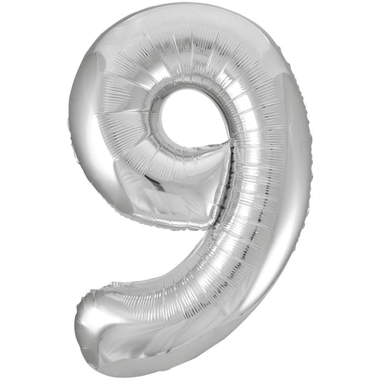 34" Giant Silver Foil Number 9 Balloon