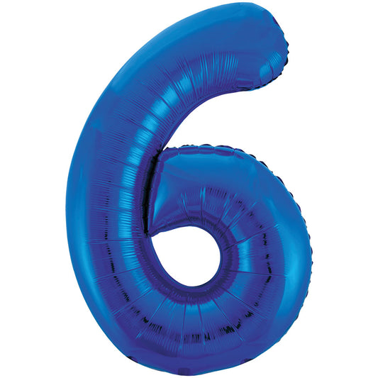 34" Giant Blue Foil Number 6 Balloon