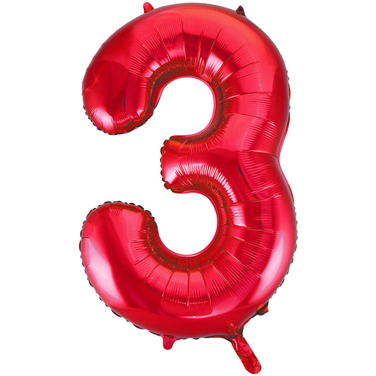 34" Giant Red Foil Number 3 Balloon