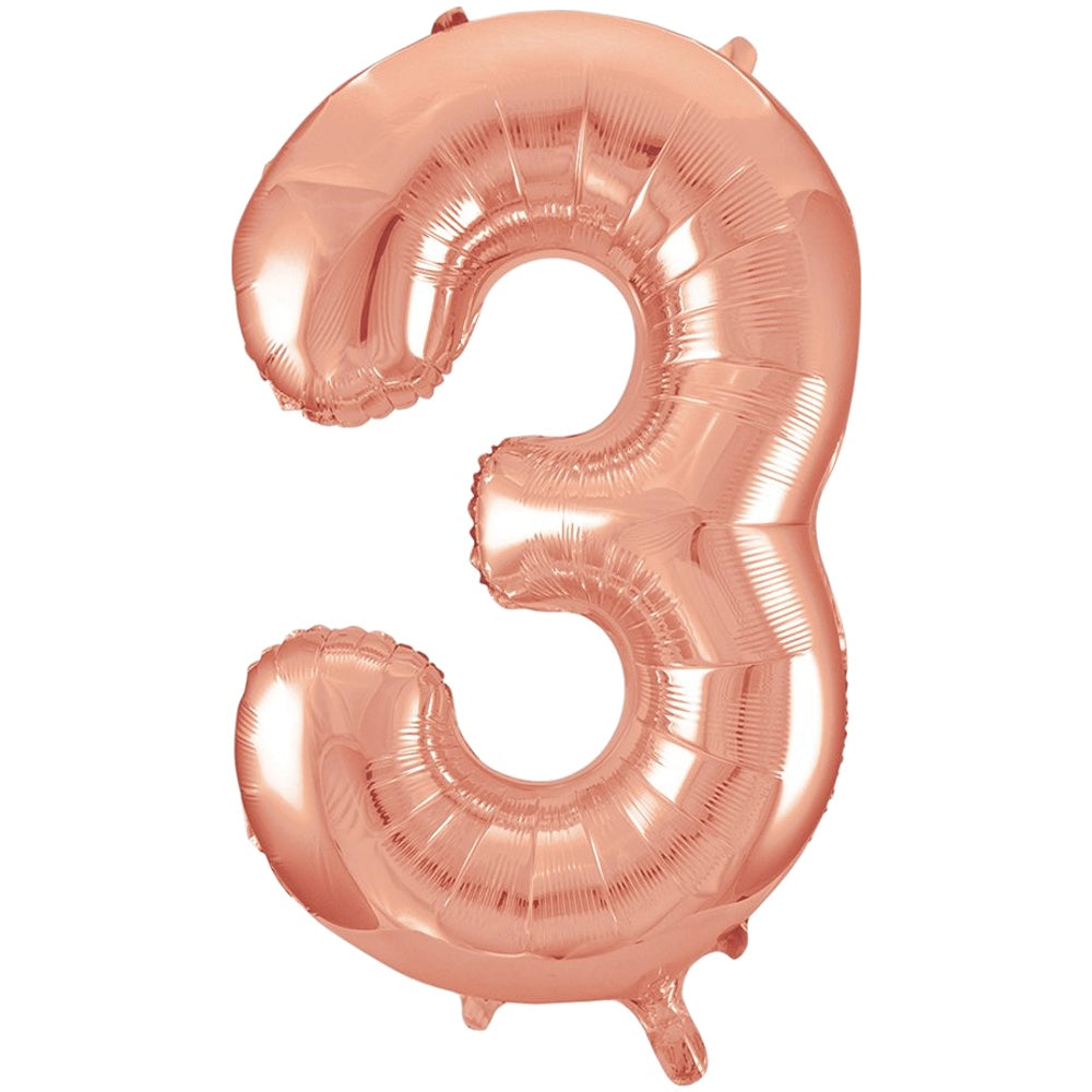 34" Giant Rose Gold Foil Number 3 Balloon - Unique Party - Party Touches