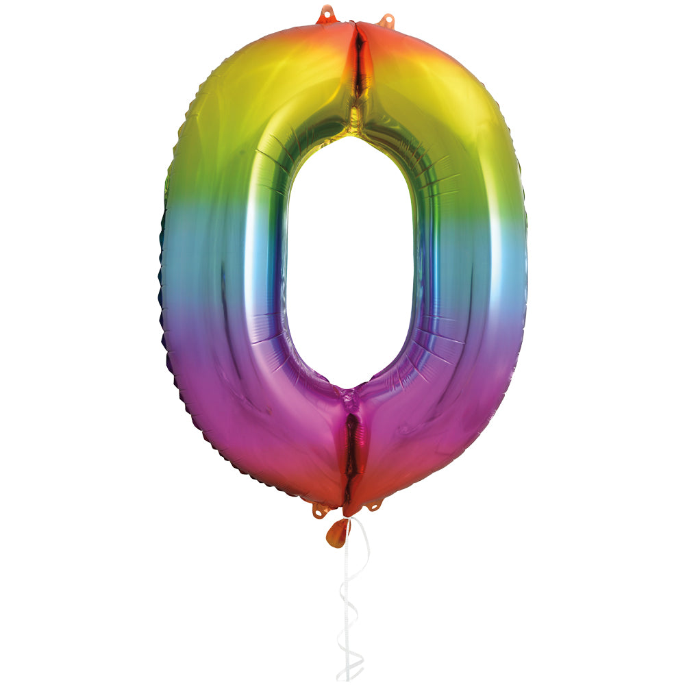 34" Rainbow Foil Number 0 Balloon
