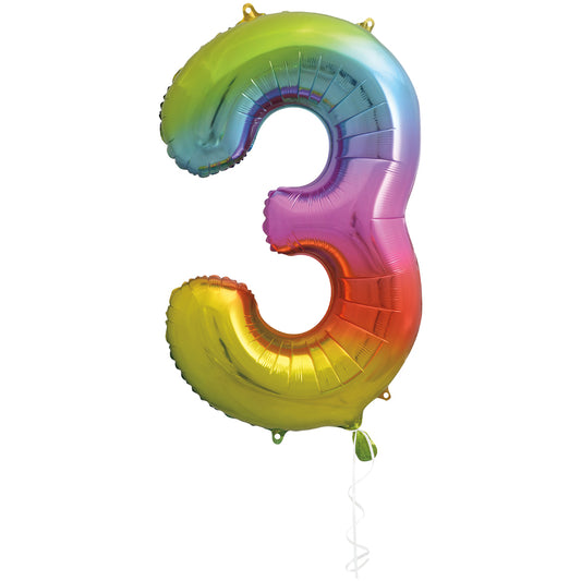 34" Rainbow Foil Number 3 Balloon