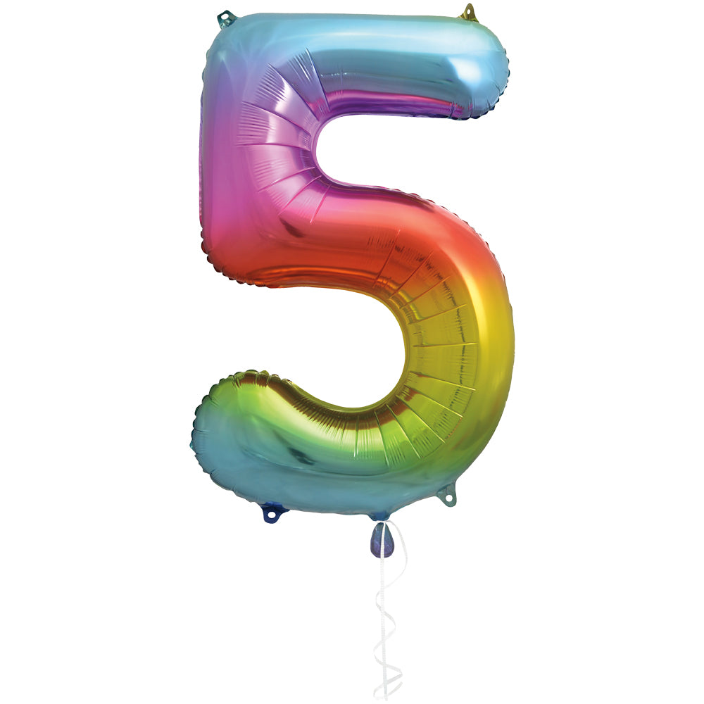 34" Rainbow Foil Number 5 Balloon