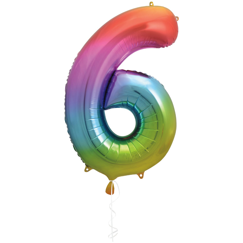 34" Rainbow Foil Number 6 Balloon