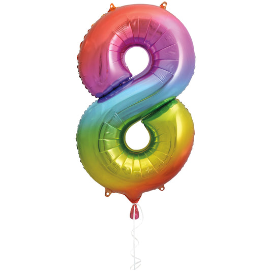 34" Rainbow Foil Number 8 Balloon