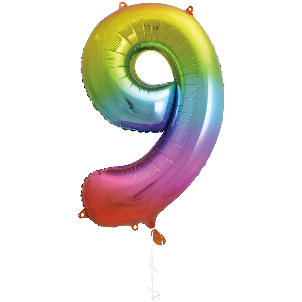 34" Rainbow Foil Number 9 Balloon