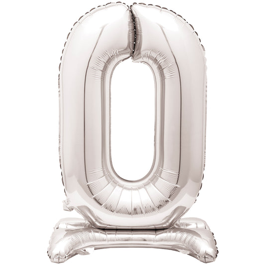 Silver Number 0 Standing Foil Balloon