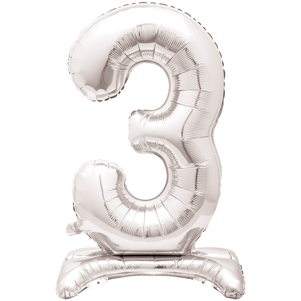 Silver Number 3 Standing Foil Balloon