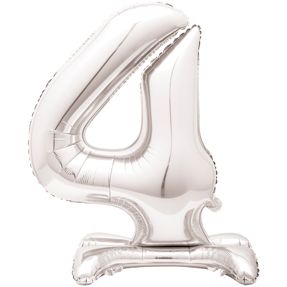 Silver Number 4 Standing Foil Balloon