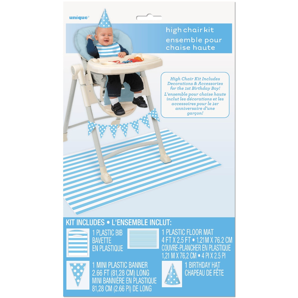 Blue Stripes 1st Birthday High Chair Decorating Kit