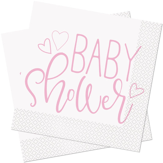 Pink Hearts Baby Shower Paper Napkins
