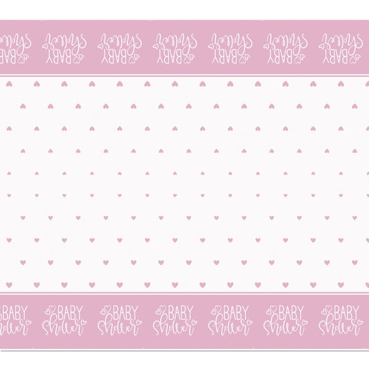 Pink Hearts Baby Shower Plastic Tablecloth