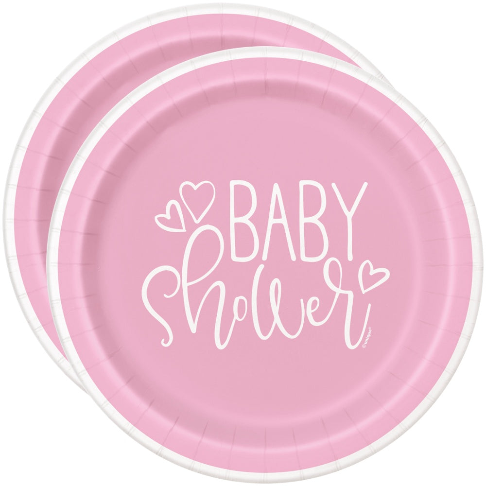 7" Pink Hearts Baby Shower Paper Plates