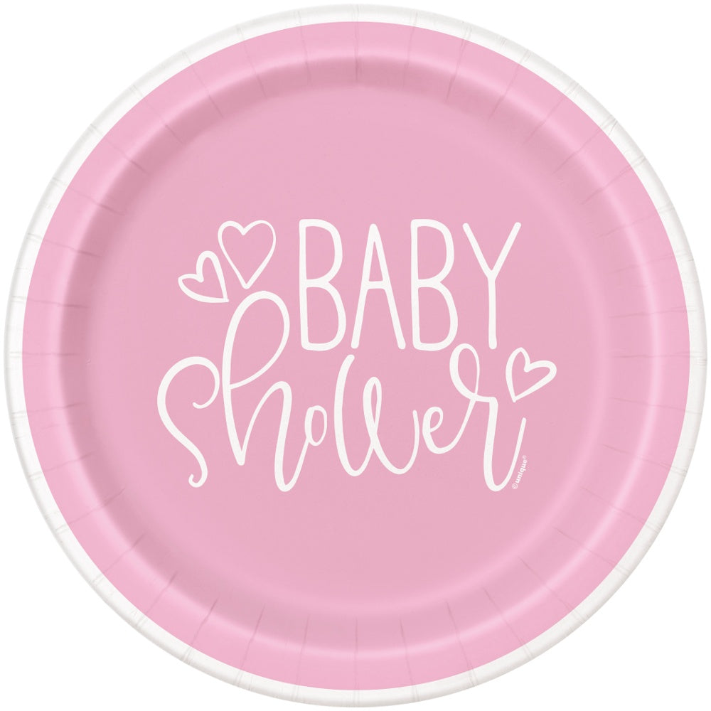 9" Pink Hearts Baby Shower Paper Plates