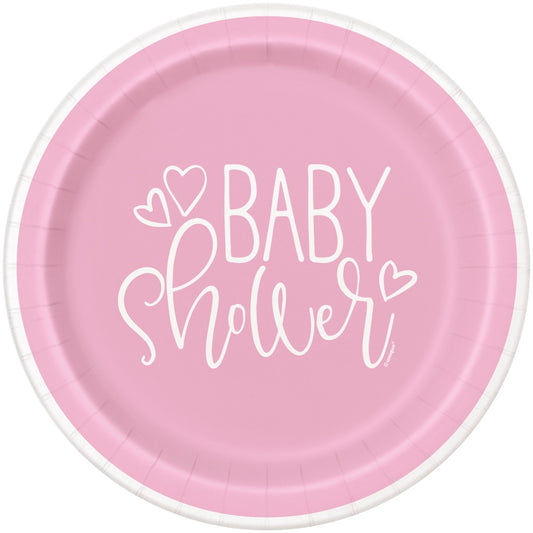 9" Pink Hearts Baby Shower Paper Plates