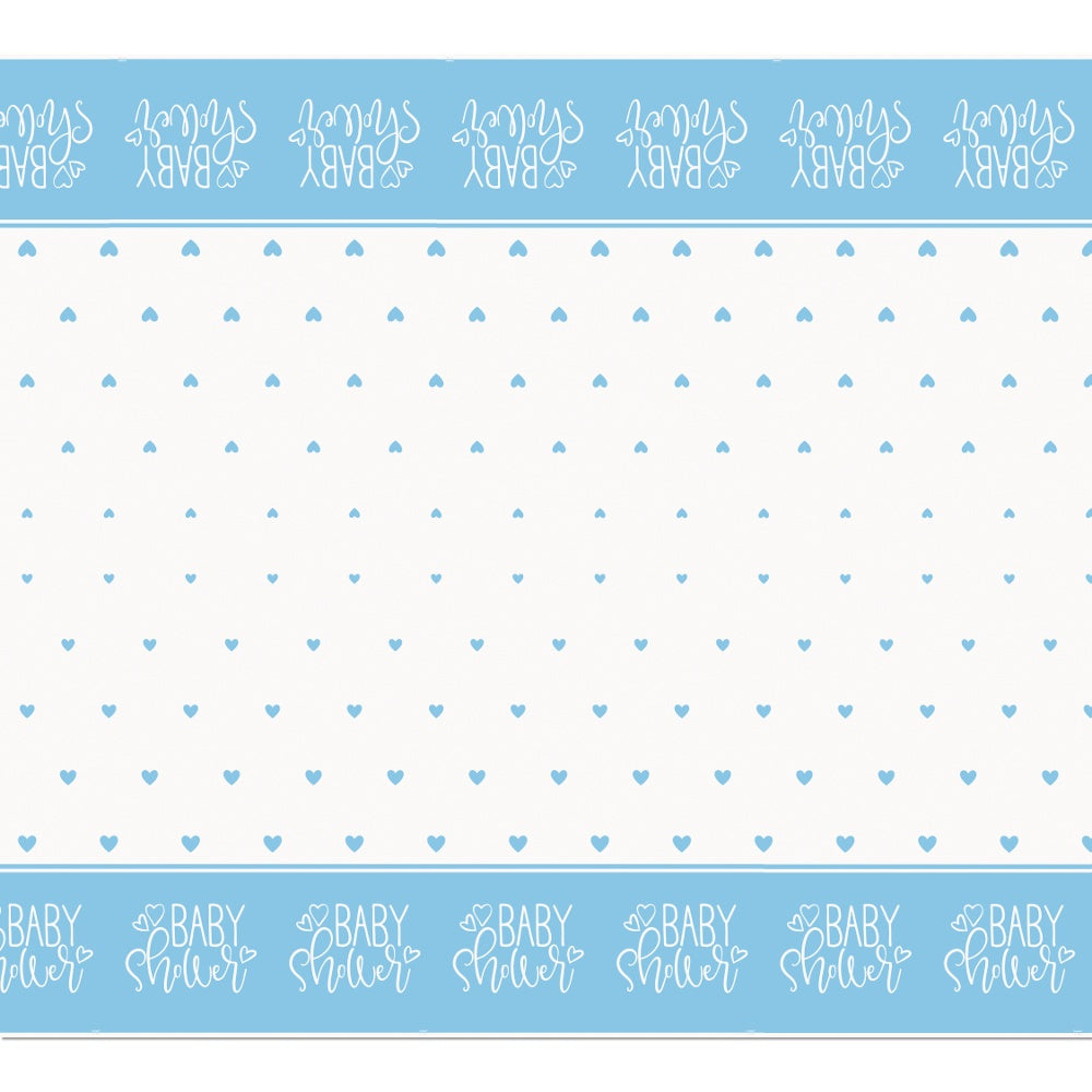 Blue Hearts Baby Shower Plastic Tablecloth