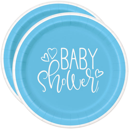 7" Blue Hearts Baby Shower Paper Plates