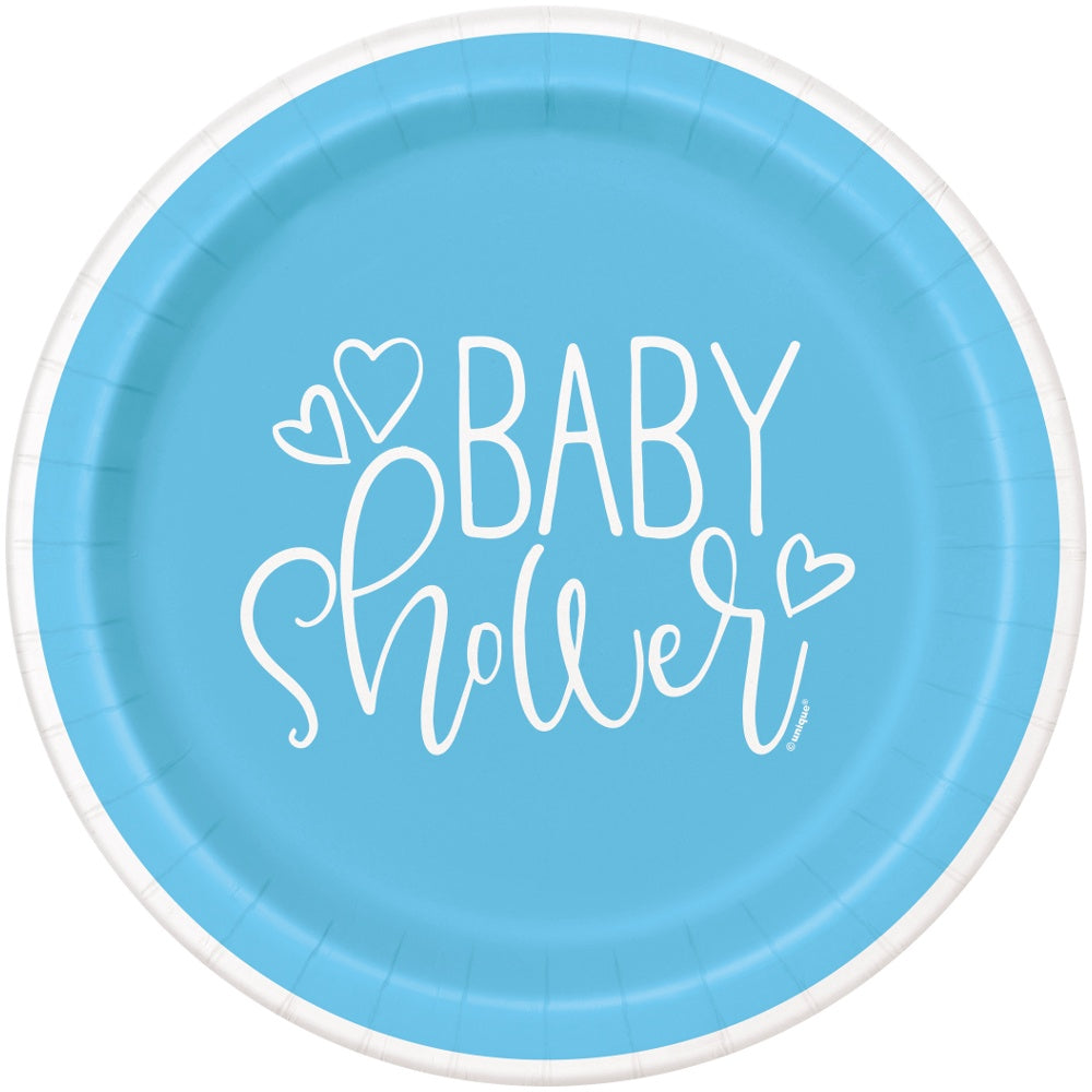 9" Blue Hearts Baby Shower Paper Plates
