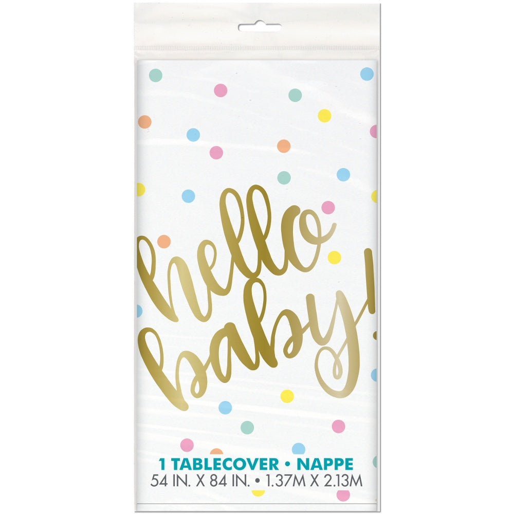 Gold Hello Baby Plastic Table Cover