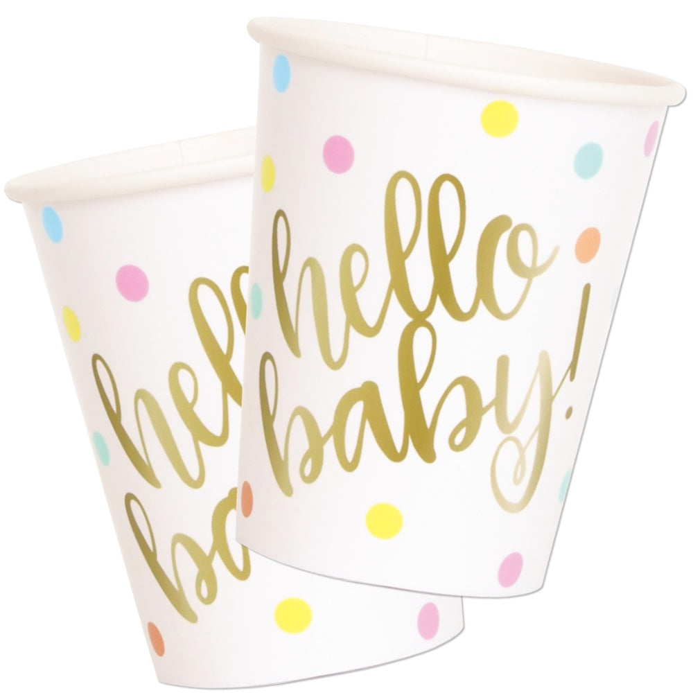Gold Hello Baby Paper Cups