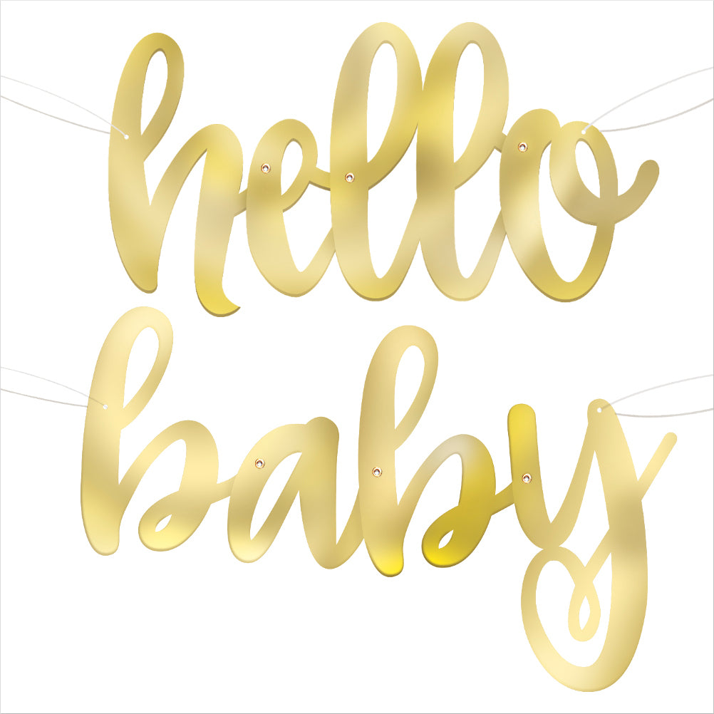Gold Hello Baby Script Banner - Unique Party - Party Touches