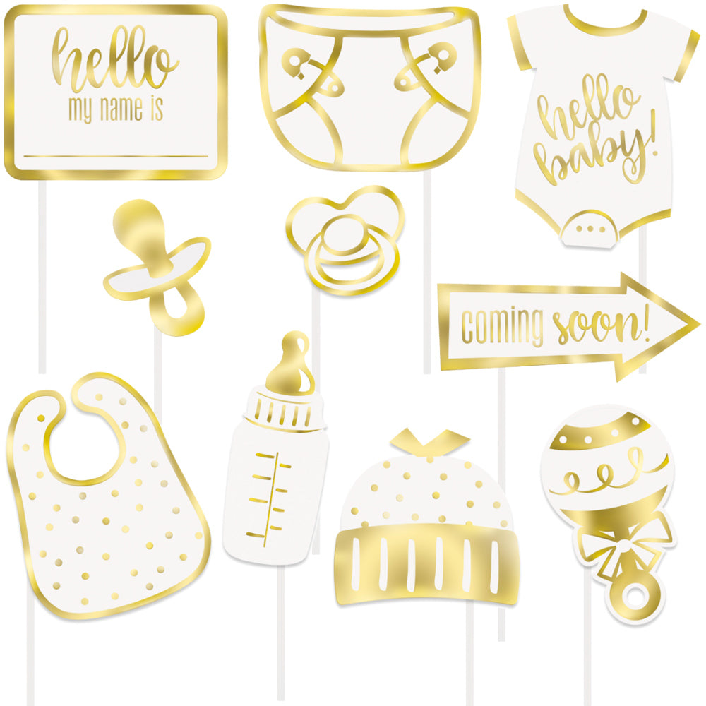 Gold Hello Baby Photo Booth Props