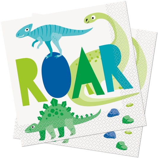 Blue & Green Dinosaur Paper Napkins 33cm