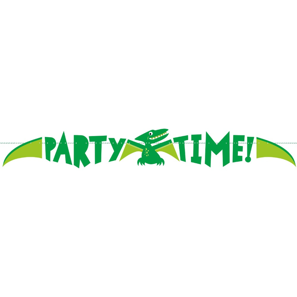 Green Dinosaur Party Time Banner