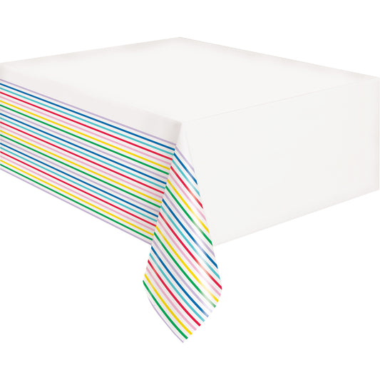 Rainbow Striped Plastic Table Cover