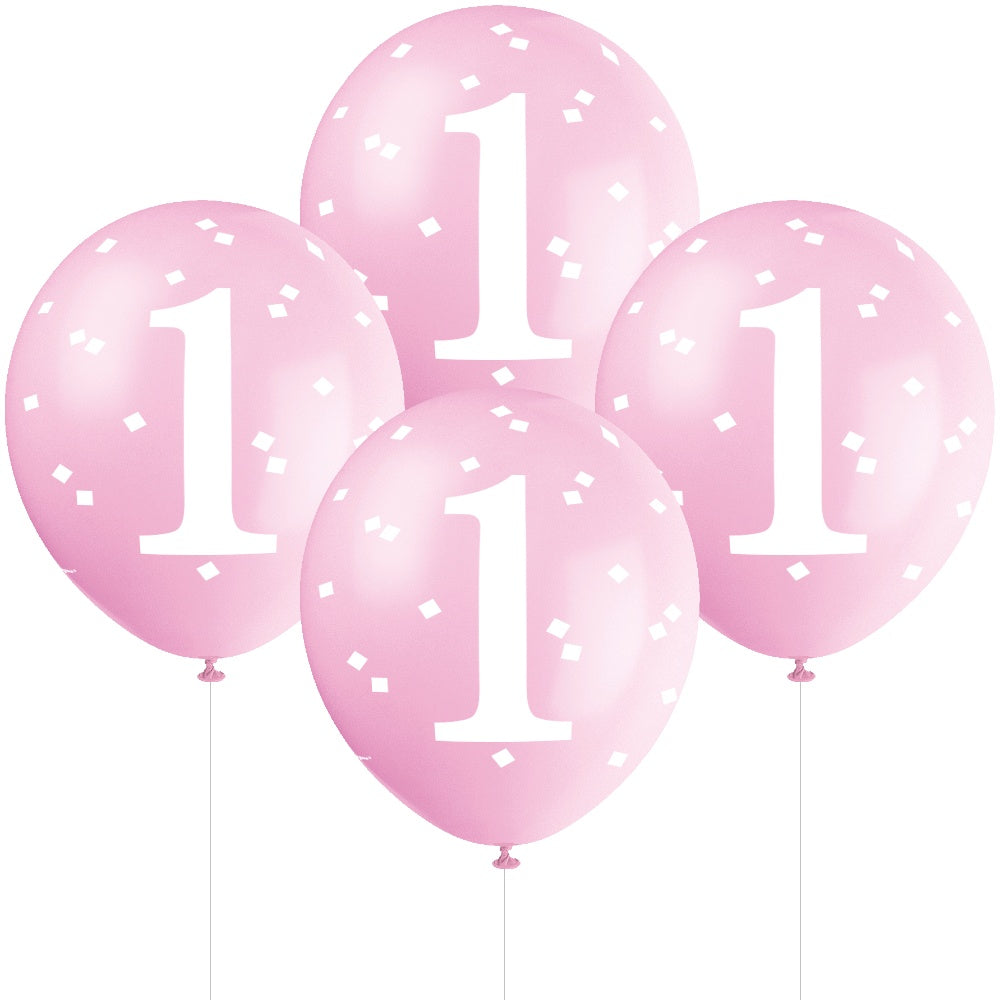 Pink Gingham 1st Birthday Latex Balloons