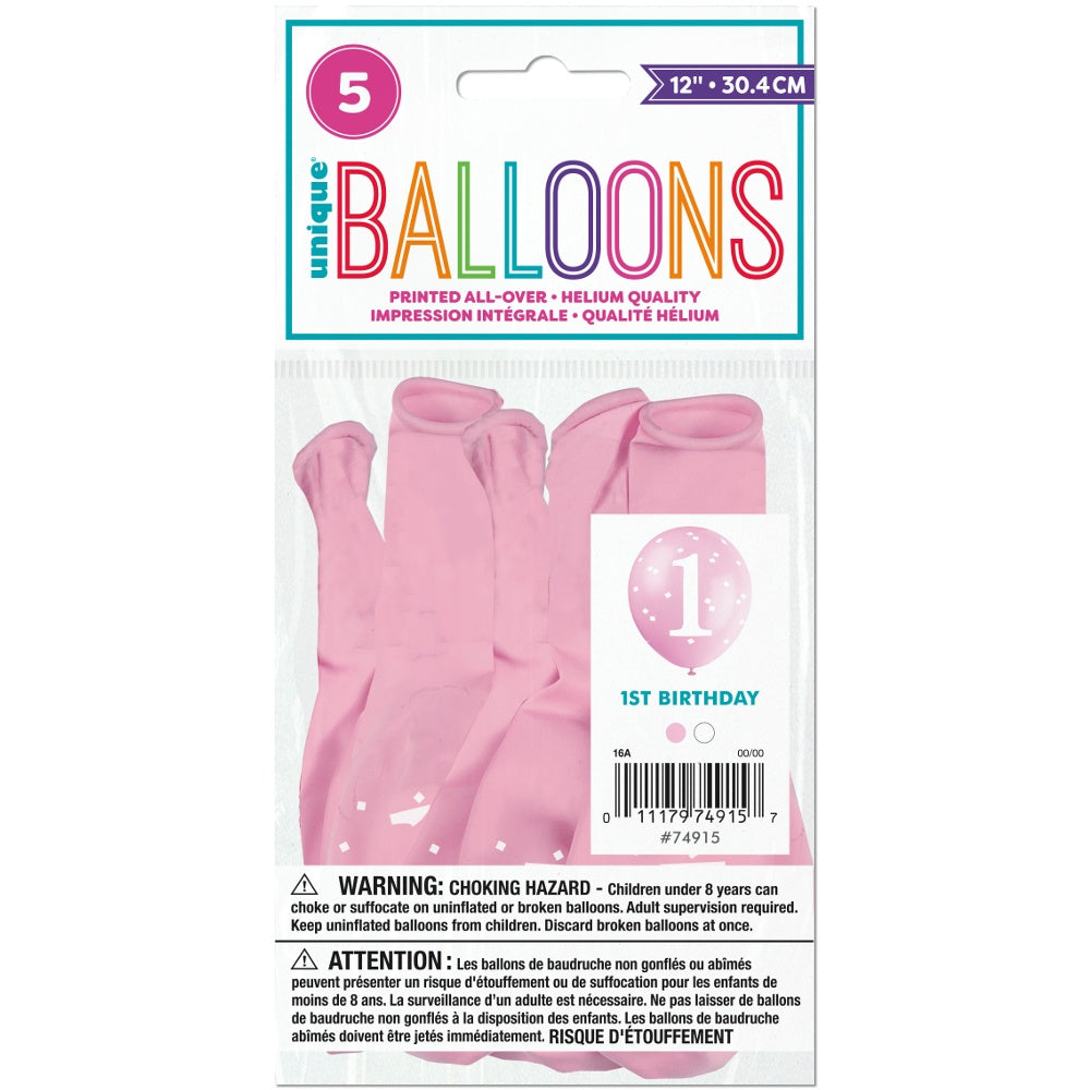 Pink Gingham 1st Birthday Latex Balloons