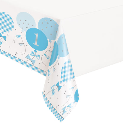 Blue Gingham 1st Birthday Plastic Table Cover