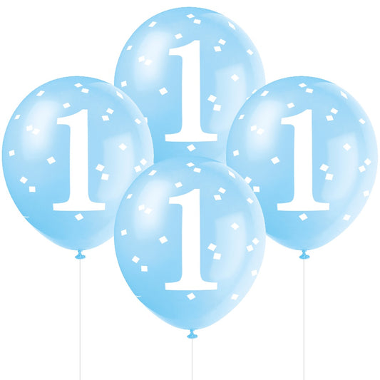 Blue Gingham 1st Birthday Latex Balloons