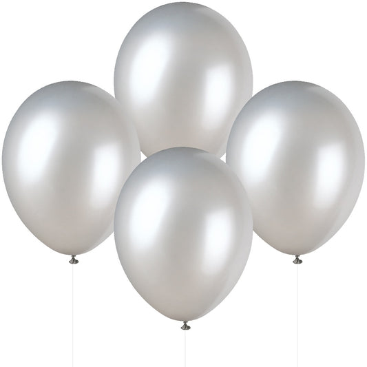 12" Pearlised Latex Silver Balloons