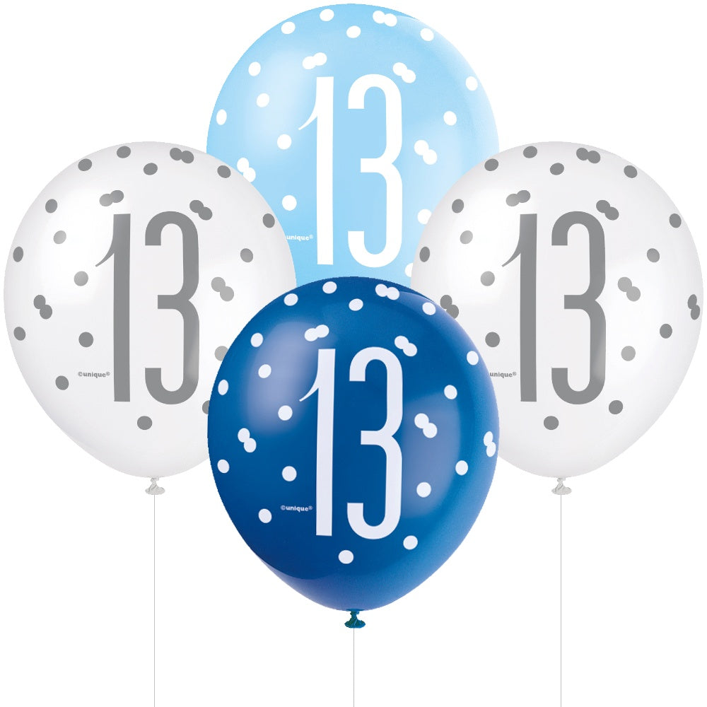 Glitz Blue & Silver 13th Birthday Balloons