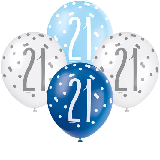 Glitz Blue & Silver 21st Birthday Balloons