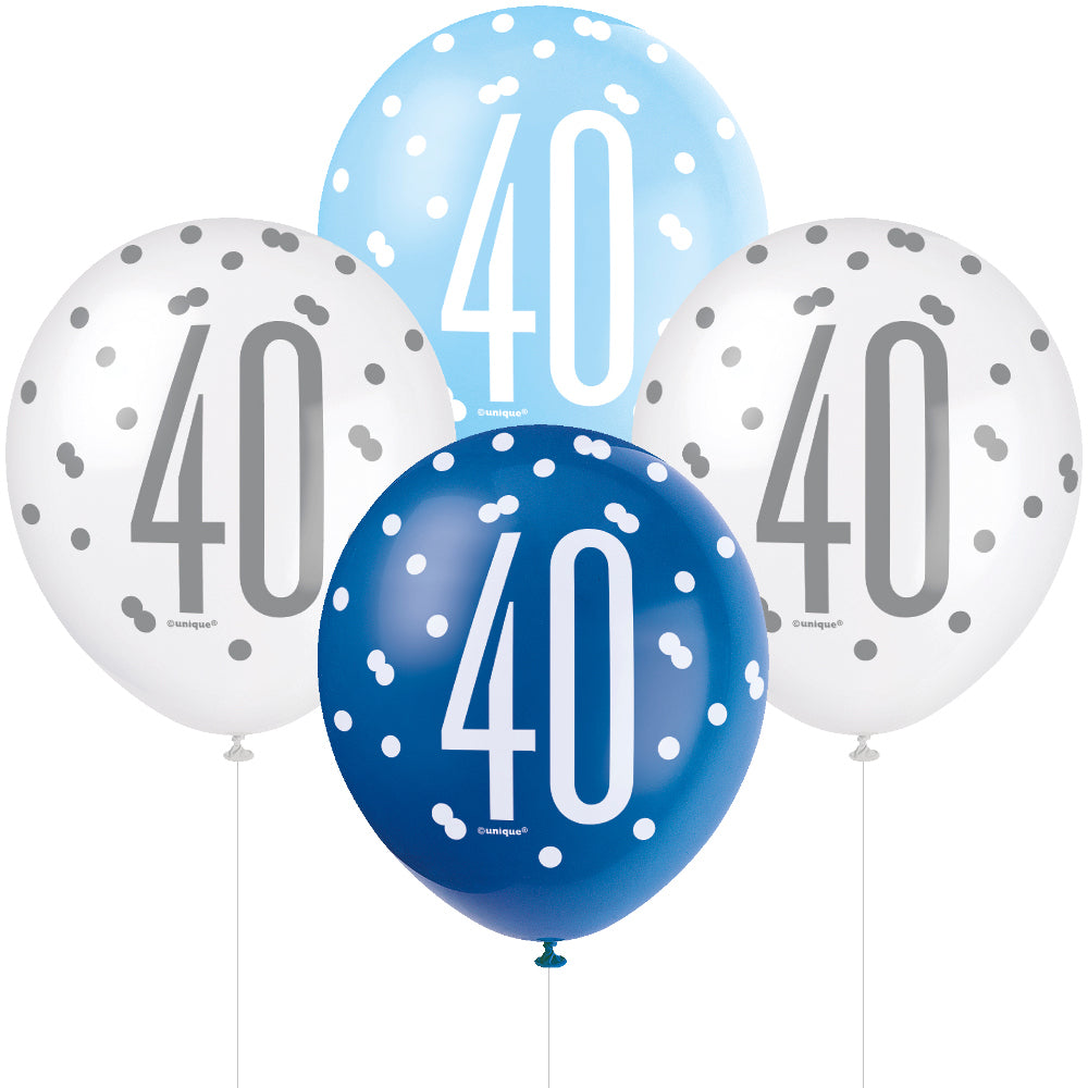 Glitz Blue & Silver 40th Birthday Balloons