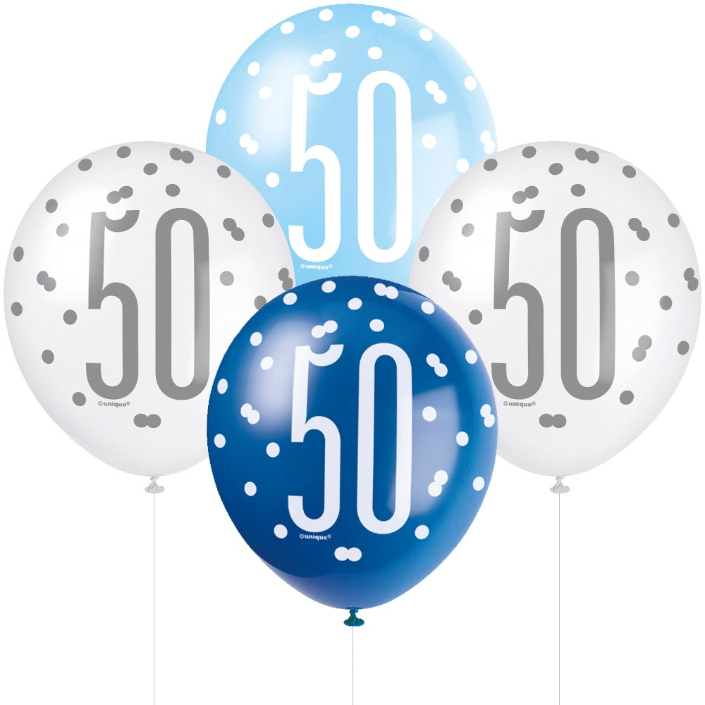 Glitz Blue & Silver 50th Birthday Balloons
