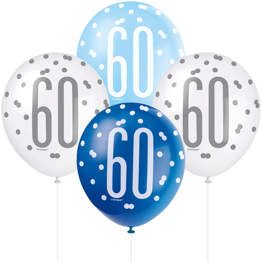 Glitz Blue & Silver 60th Birthday Balloons