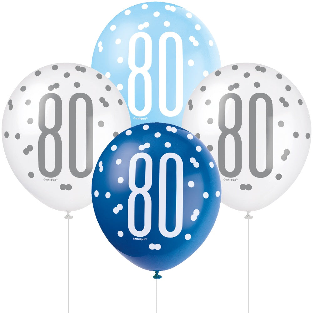 Glitz Blue & Silver 80th Birthday Balloons