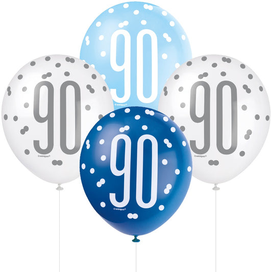 Glitz Blue & Silver 90th Birthday Balloons